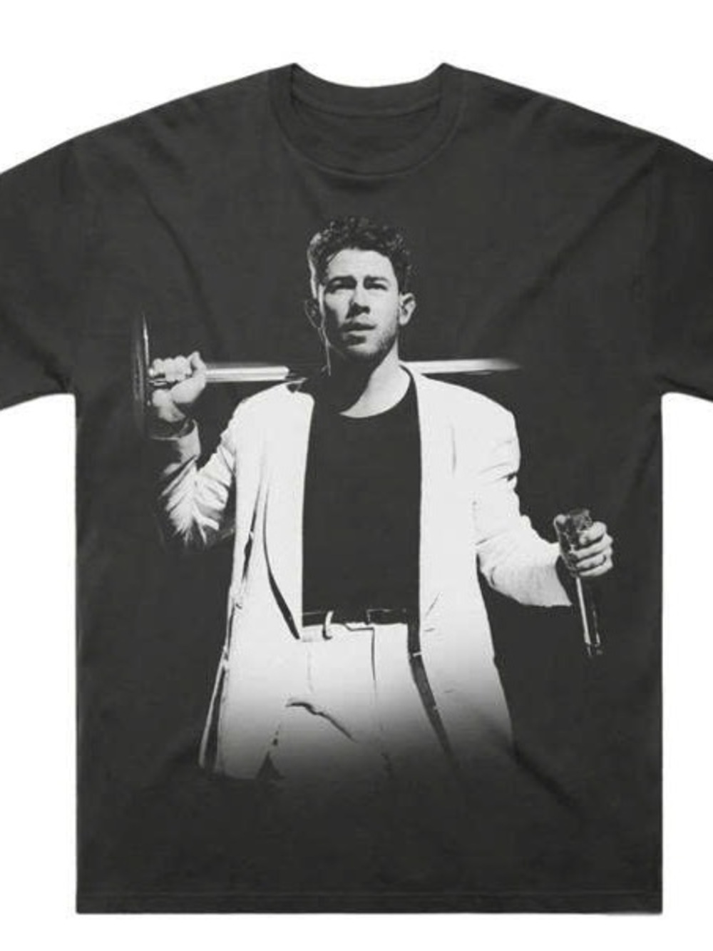 Black Tee with White Monochrome Portrait Graphic